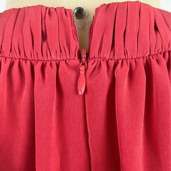 Ann Taylor Red Halter Neck Sleeveless Dress With Belt Tie Back Pleated Sz 2 - Picture 6 of 9